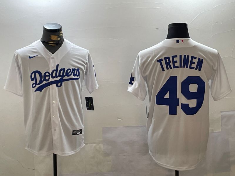 Men Los Angeles Dodgers #49 Treinen White Game 2024 Nike MLB Jersey style 1